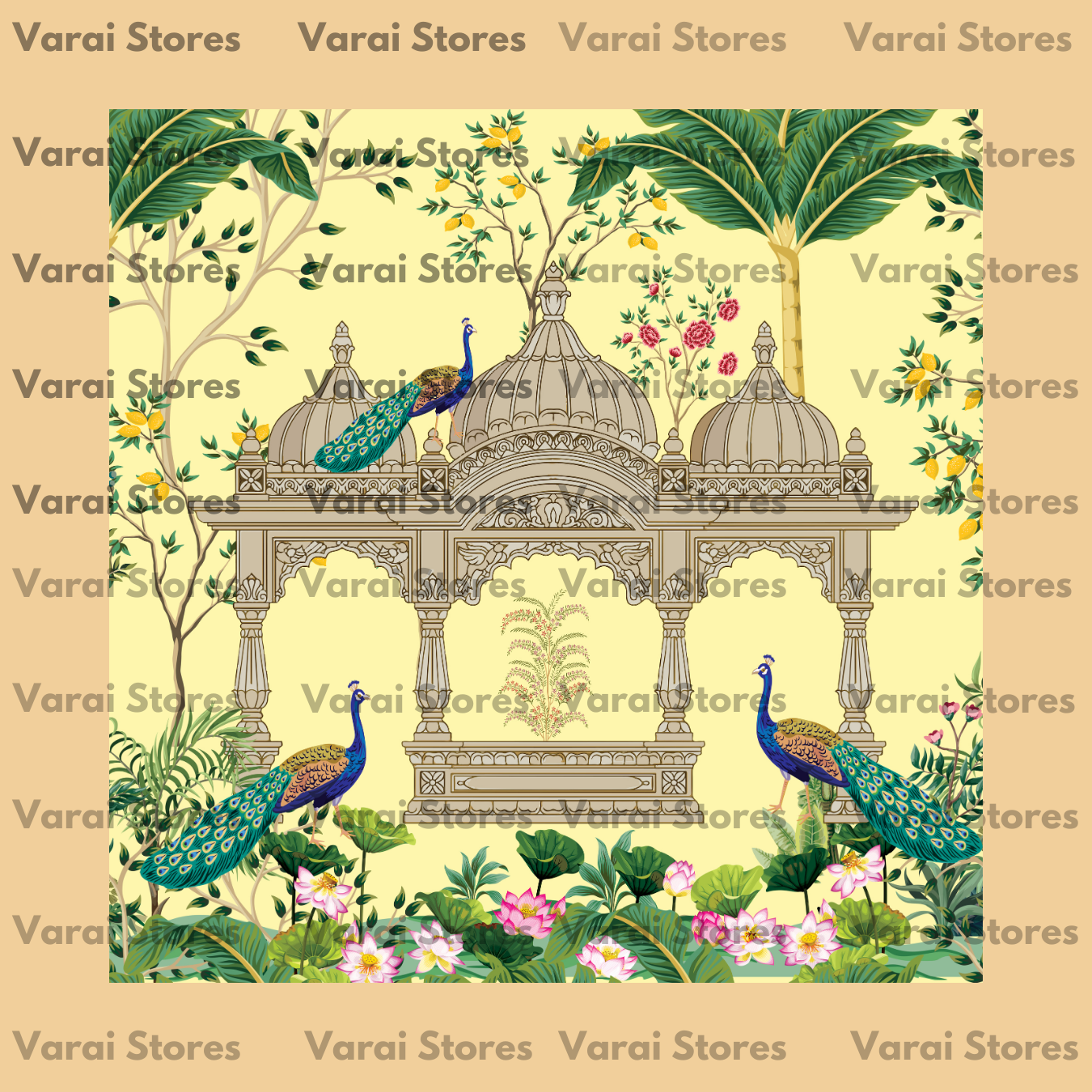 Peacock Garden: Yellow - Fabric (8x8) Feet With Pole Pocket