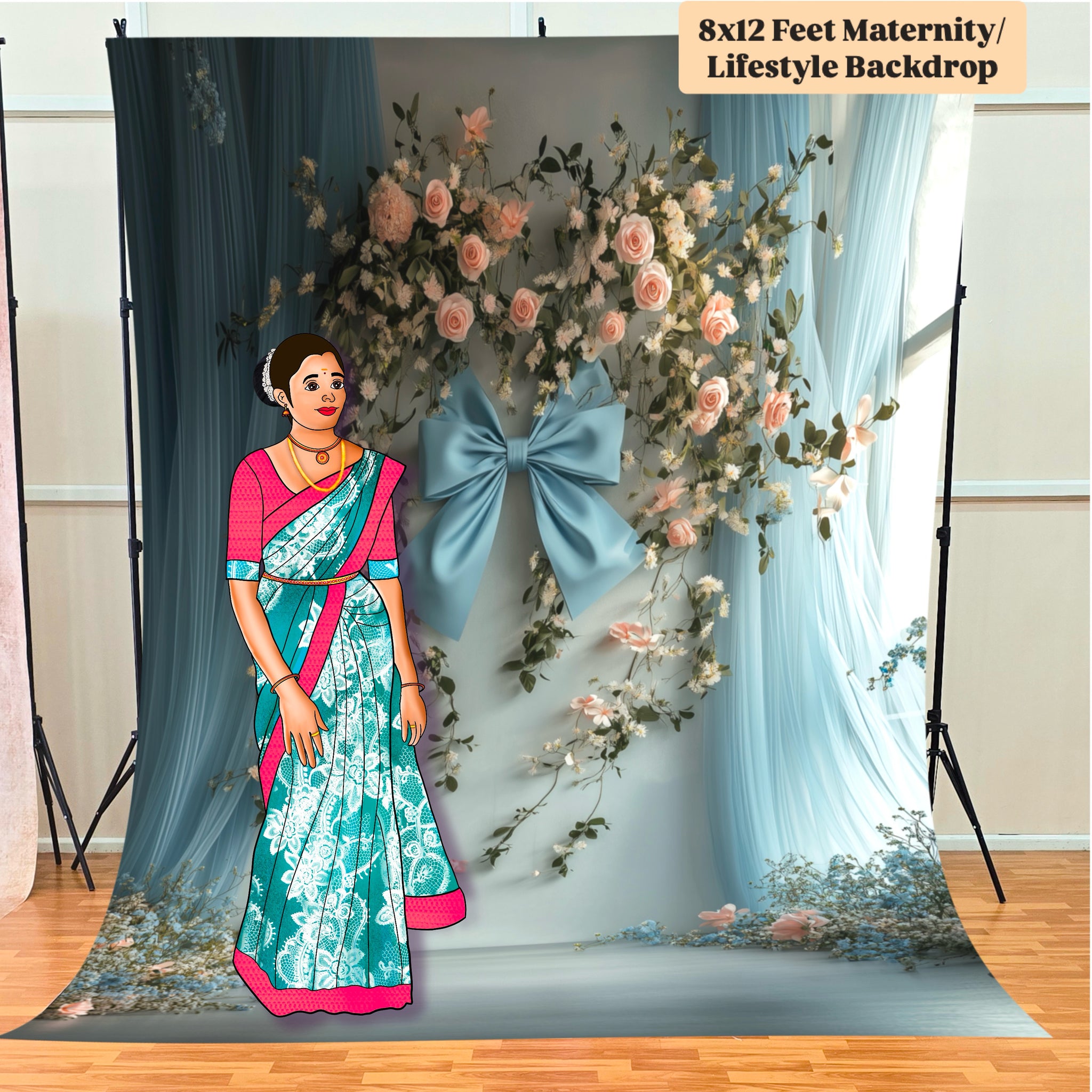 Blue Bow - Printed Lifestyle  Backdrop - PREMIUM FABRIC