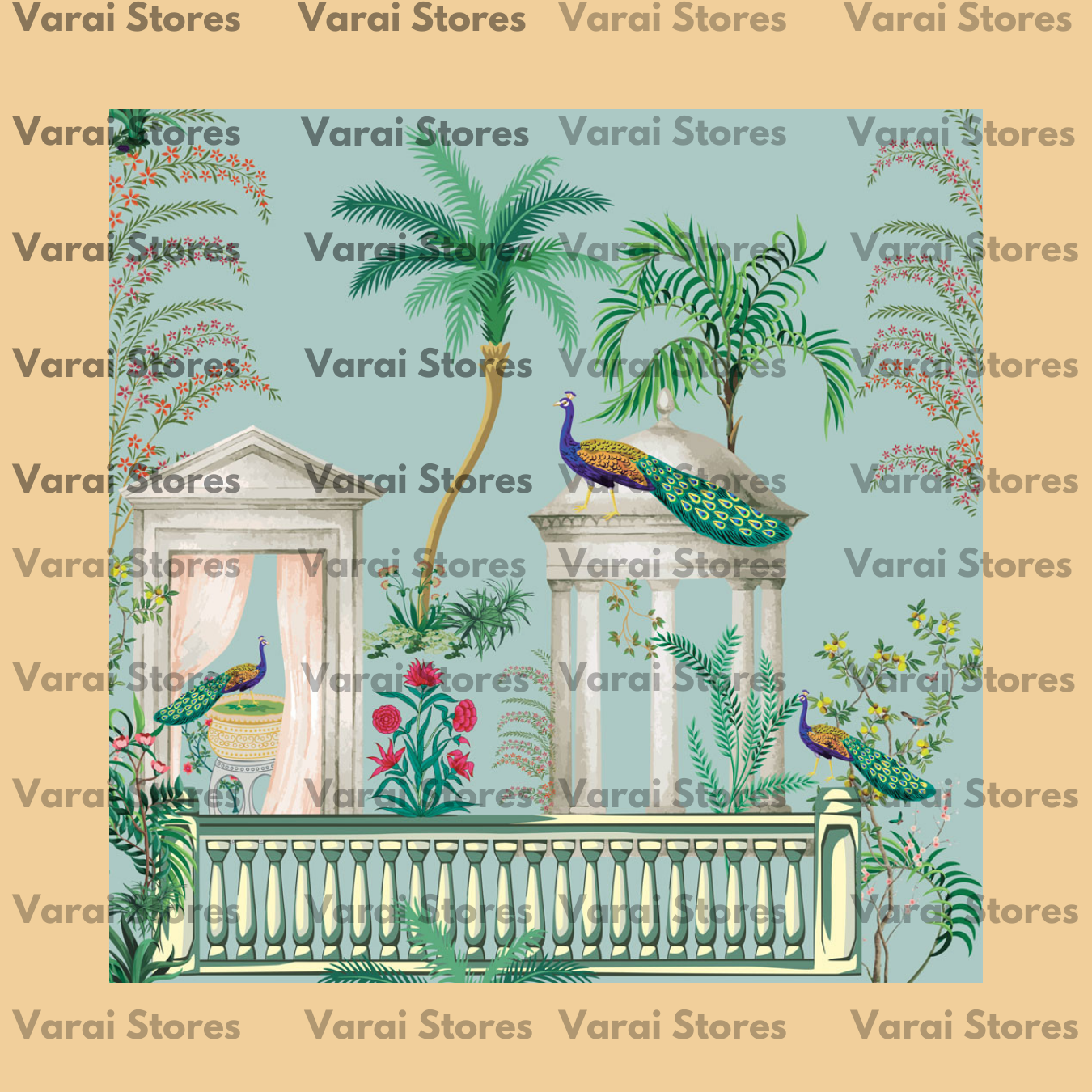 Arch Palace: Blue - Fabric (8x8) Feet  With Pole Pocket