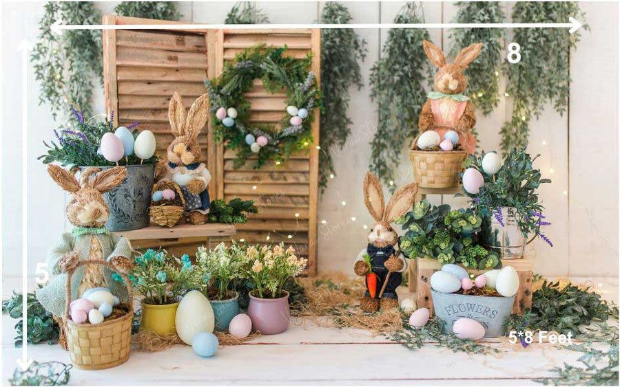 Bunny White Garden - Fabric  (5x8) Feet