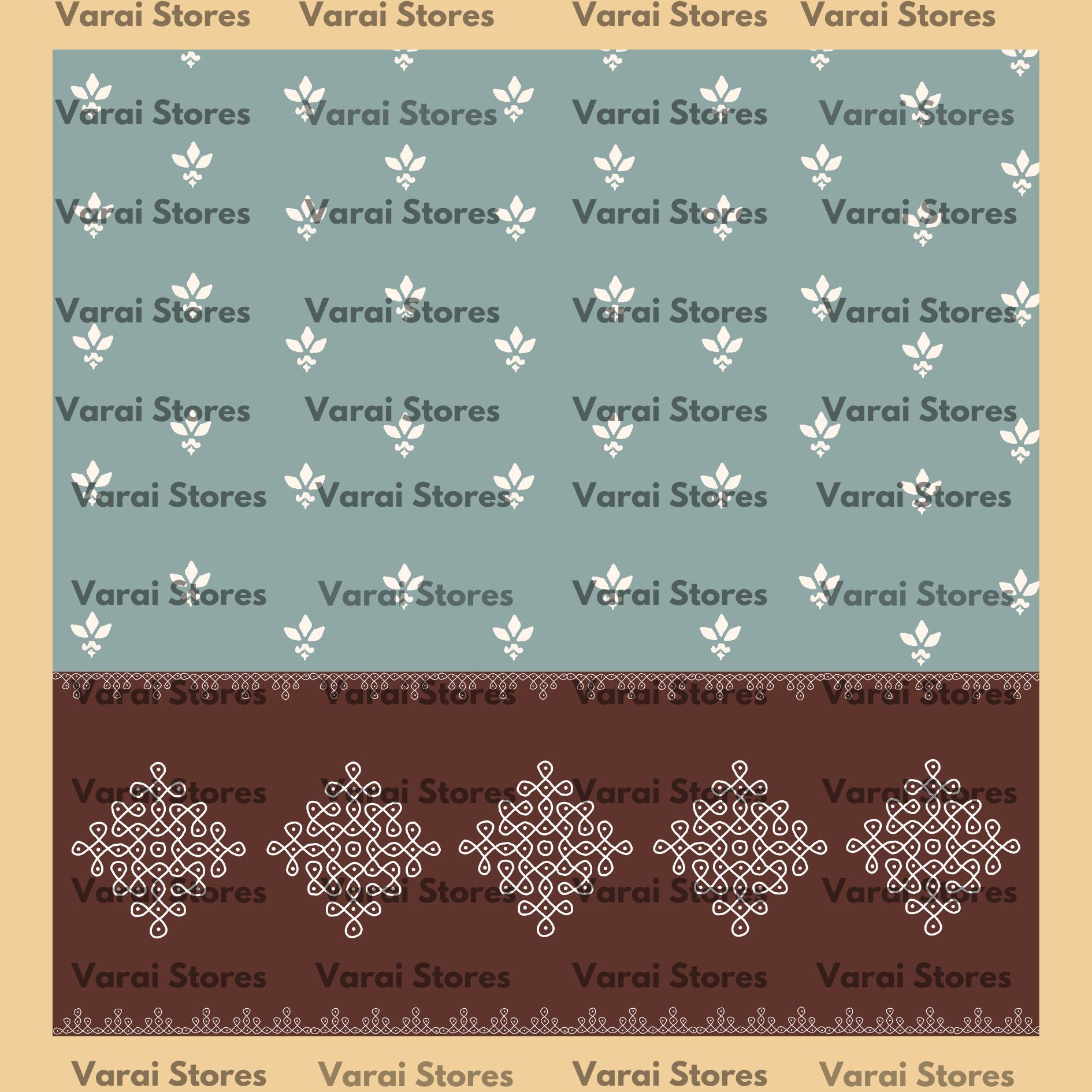 Grey Blue Maroon Kolam  - Fabric With Pole Pocket