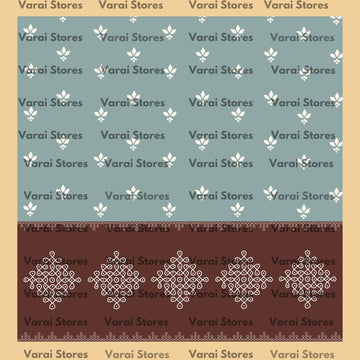 Grey Blue Maroon Kolam  - Fabric With Pole Pocket