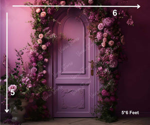 Purple Door And Roses - Printed Baby Backdrop - FABRIC (PRE ORDER)