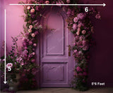 Purple Door And Roses - Printed Baby Backdrop - FABRIC (PRE ORDER)