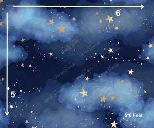 Blue Sky and Golden Stars - Printed Baby Backdrop - FABRIC (PRE ORDER)