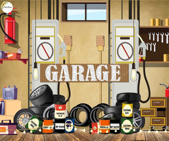 Garage (Type 1) - Printed Baby Backdrop - FABRIC (PRE ORDER)