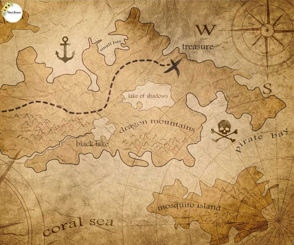 Pirate Map - Printed Baby Backdrop - FABRIC (PRE ORDER)