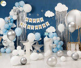Blue Balloons and Clouds -  Printed Baby Backdrop - FABRIC (PRE ORDER)