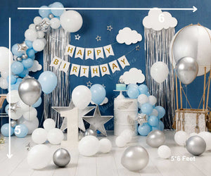 Blue Balloons and Clouds -  Printed Baby Backdrop - FABRIC (PRE ORDER)