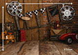 Vintage Garage - Printed Baby Backdrop - Fabric (Pre Order)
