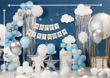 Blue Balloons and Clouds -  Printed Baby Backdrop - FABRIC (PRE ORDER)