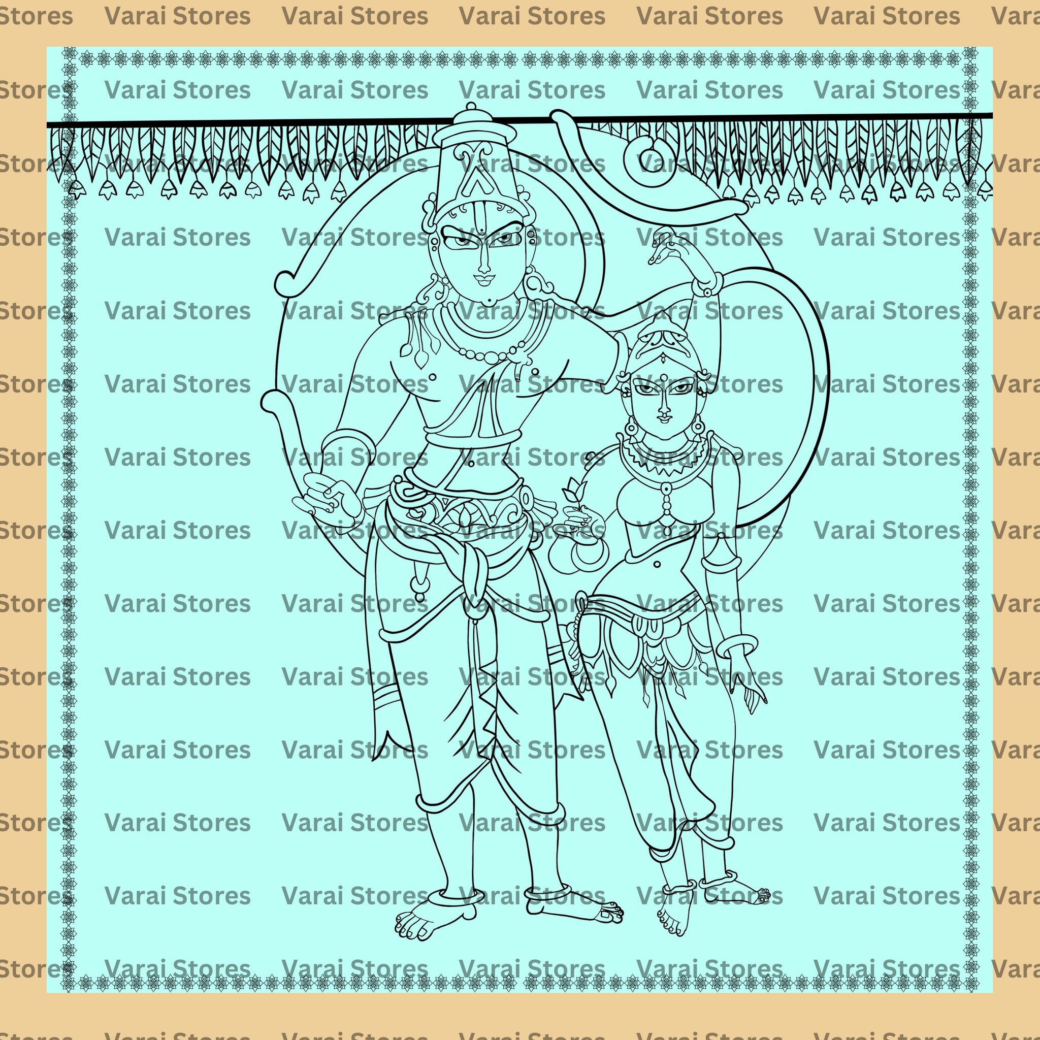 Ram Sita Sketch - Fabric With Pole Pocket