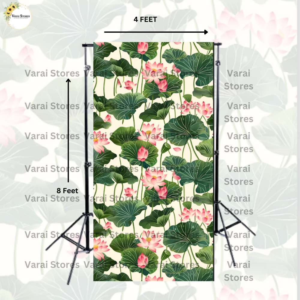 Pichwai White Lotus - Fabric (8x4) Feet With Pole Pocket