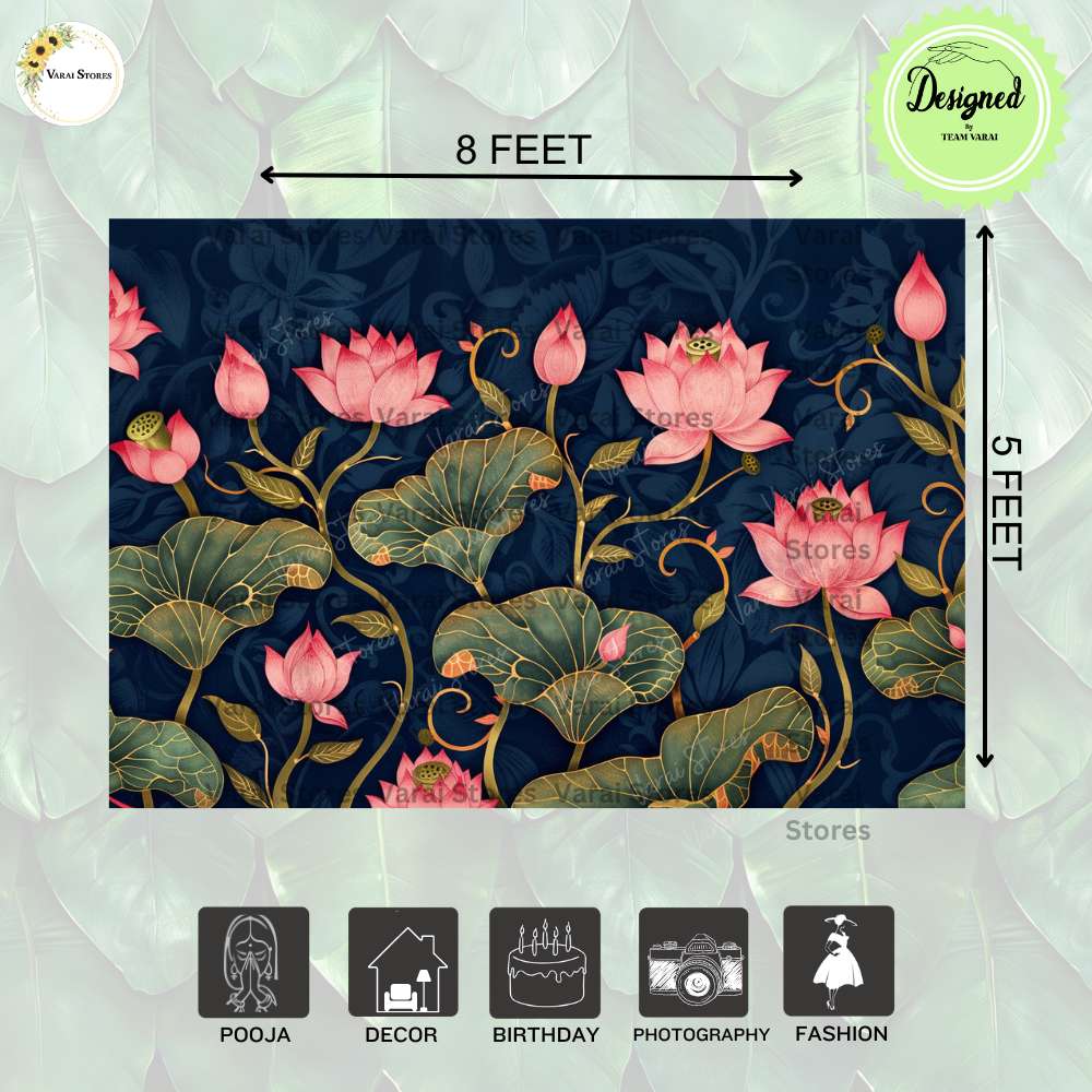 Pichwai Blue Lotus - Fabric (5x8) Feet