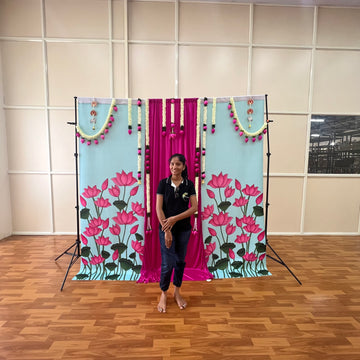 Lotus Backdrop With Center Pink Fabric  - (8x9) Feet With Pole Pocket