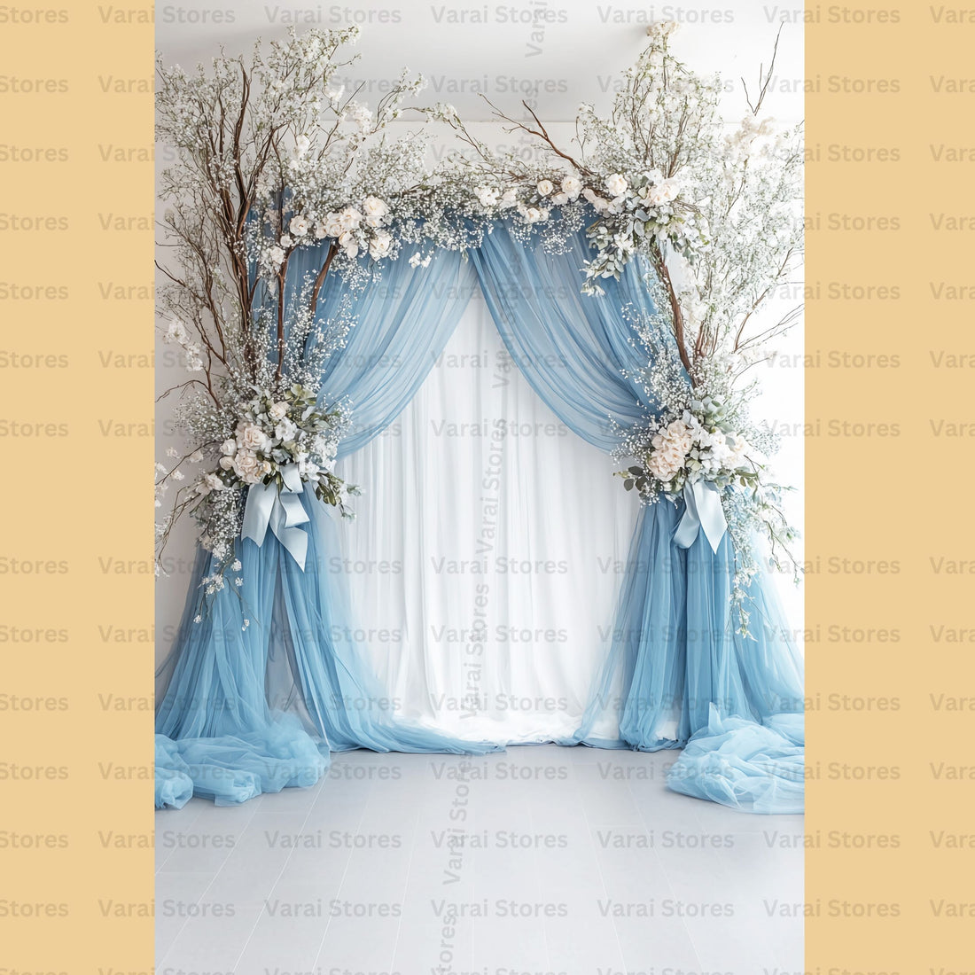 Blue Cherry Floral - Printed Lifestyle  Backdrop - PREMIUM FABRIC