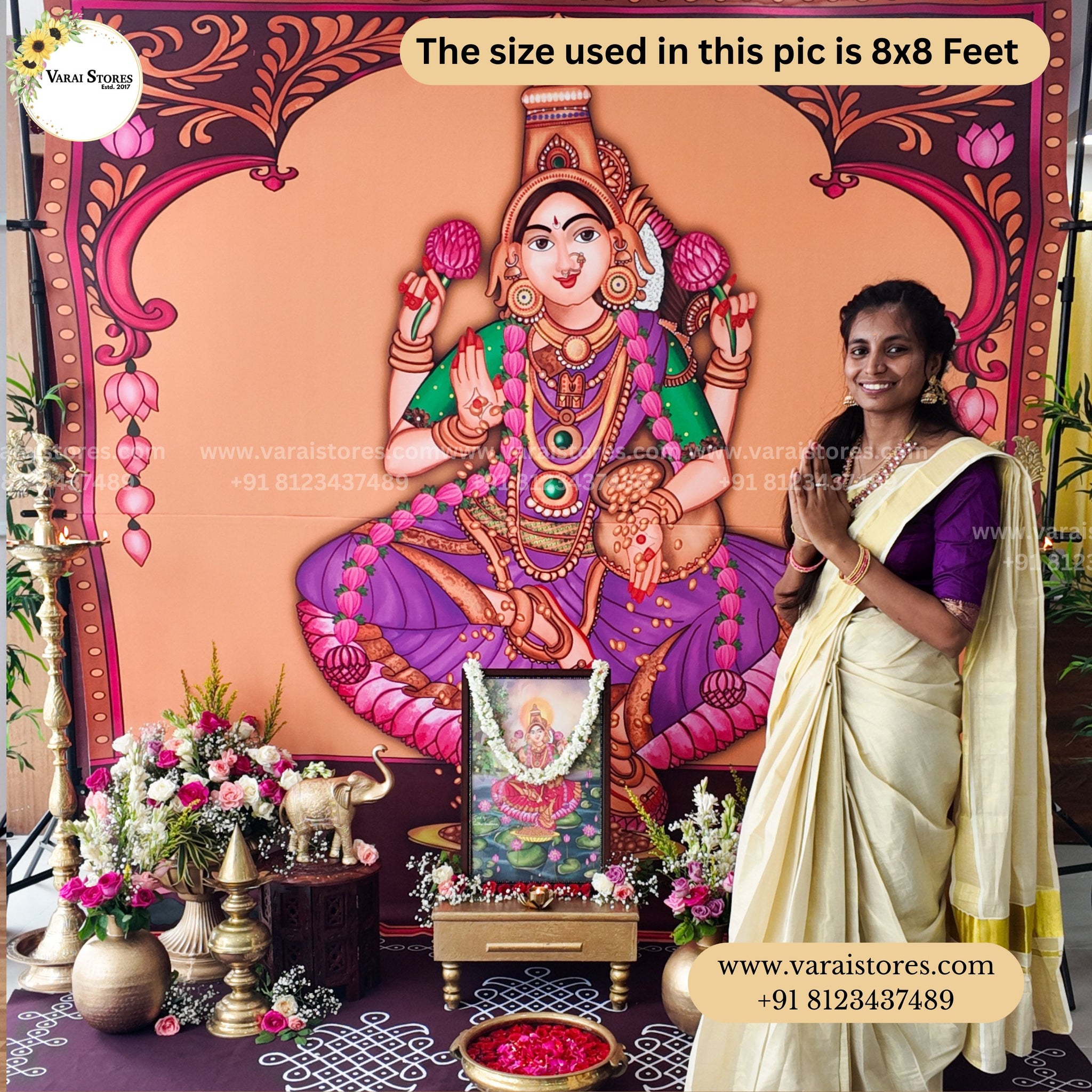 Yellow Temple With Mahalakshmi - Fabric With Pole Pocket
