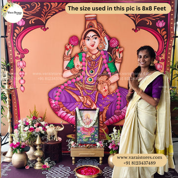 Yellow Temple With Mahalakshmi - Fabric With Pole Pocket