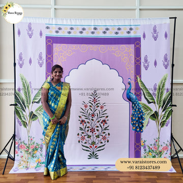 Kalpavriksha Tree With Peacock purple - Fabric (8x8) Feet With Pole Pocket