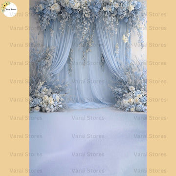 Serene Blue Blossom With Floor   - Printed Lifestyle  Backdrop - PREMIUM FABRIC