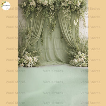 Sage green floral draped With Floor   - Printed Lifestyle  Backdrop - PREMIUM FABRIC