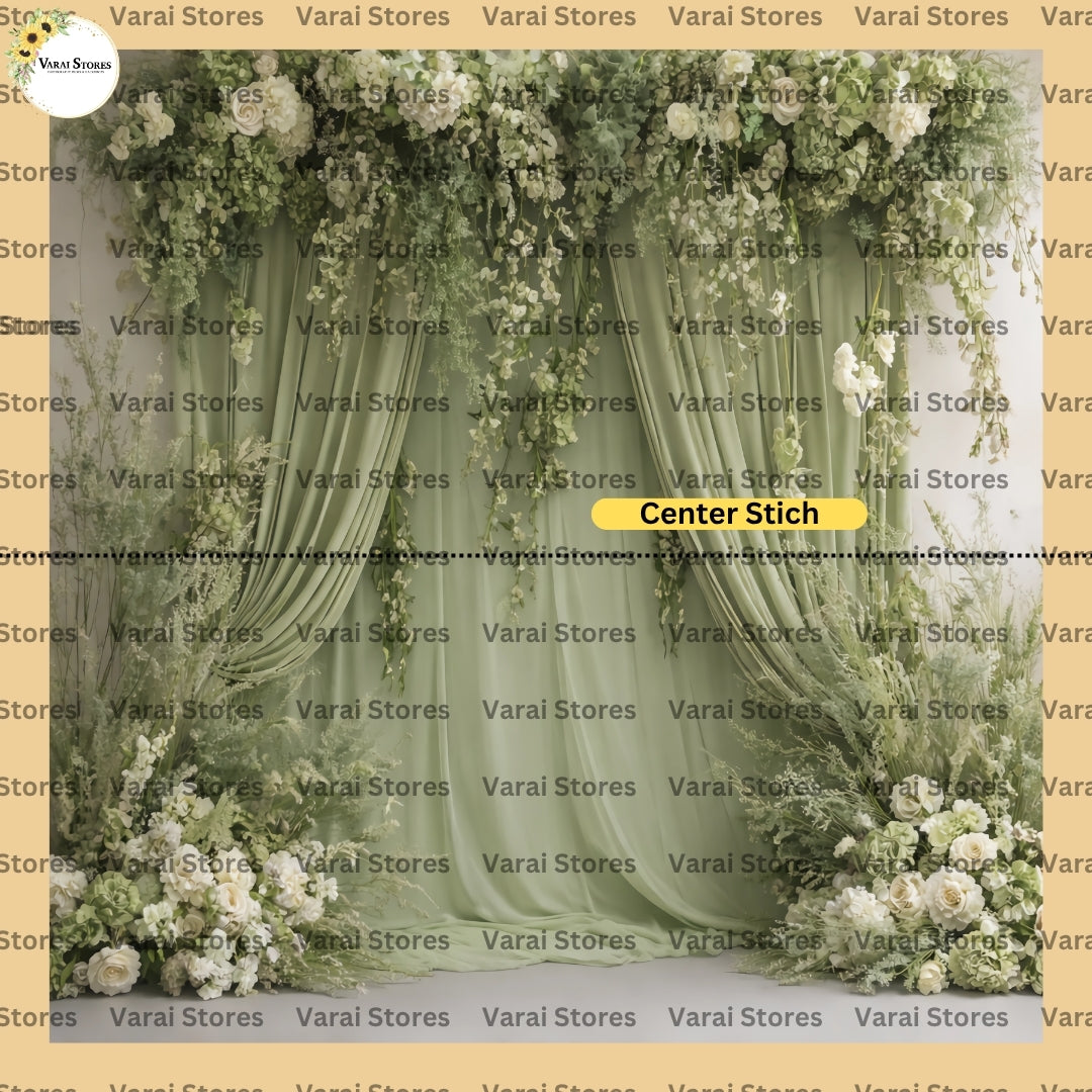 Sage Green  Floral Draped - Fabric With Pole Pocket