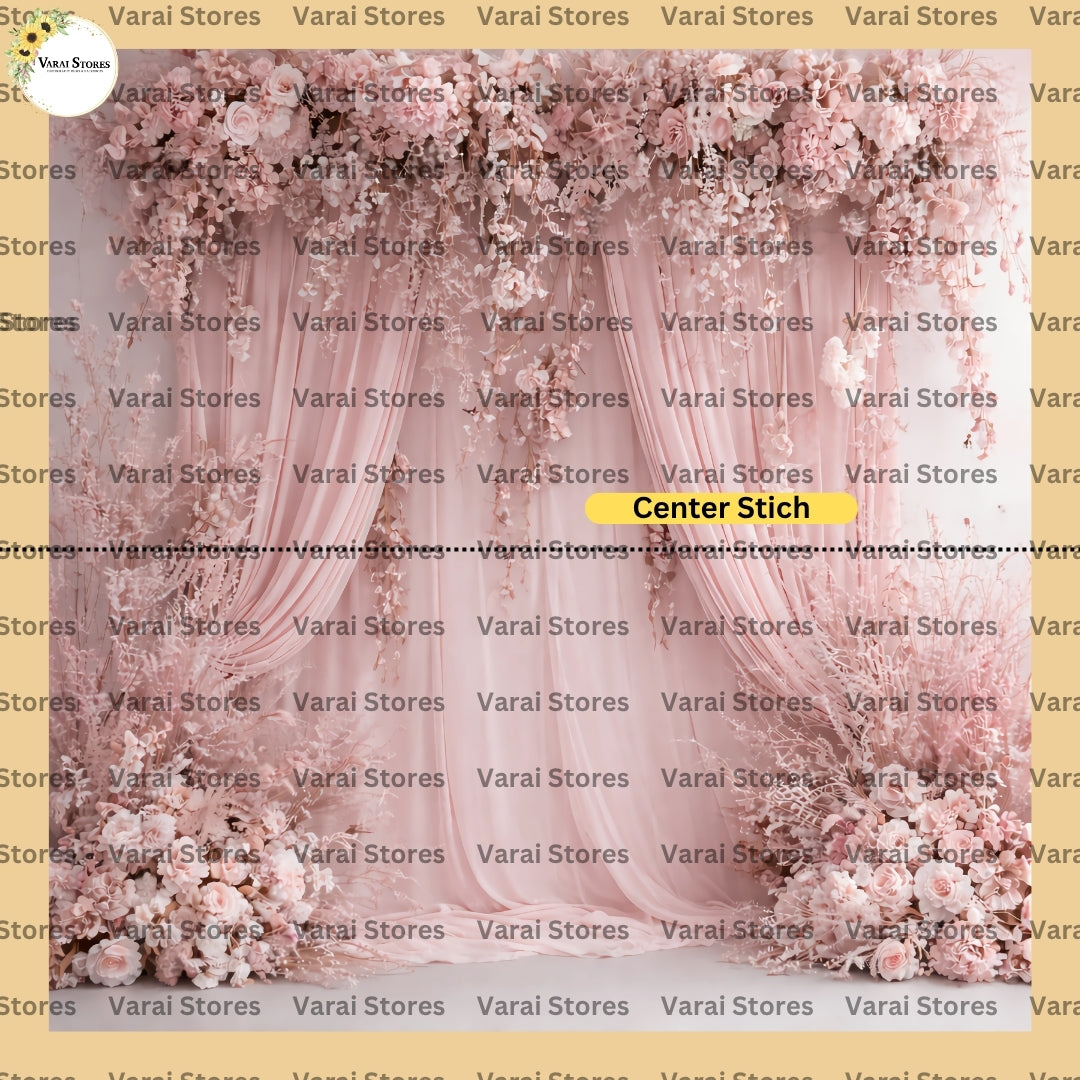 Blush Pink  Floral Draped - Fabric With Pole Pocket