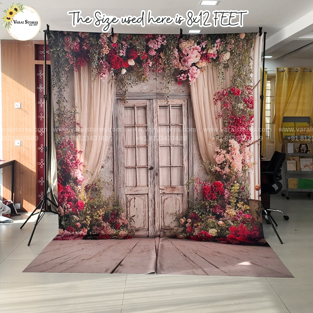 Vintage Blossom Garden With Floor   - Printed Lifestyle  Backdrop - PREMIUM FABRIC