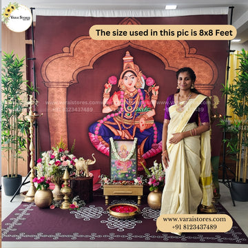 Lotus Temple With Mahalakshmi - Fabric With Pole Pocket