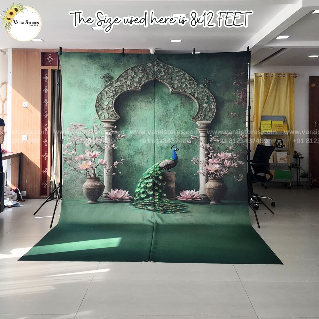 Floral Teal Texture Wall with Floor  - Printed Lifestyle  Backdrop - PREMIUM FABRIC