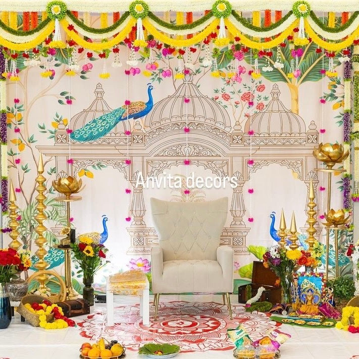 Peacock Garden (Cream) -  Fabric With Pole Pocket