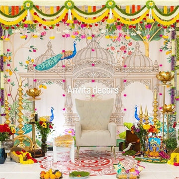 Peacock Garden (Cream) -  Fabric With Pole Pocket