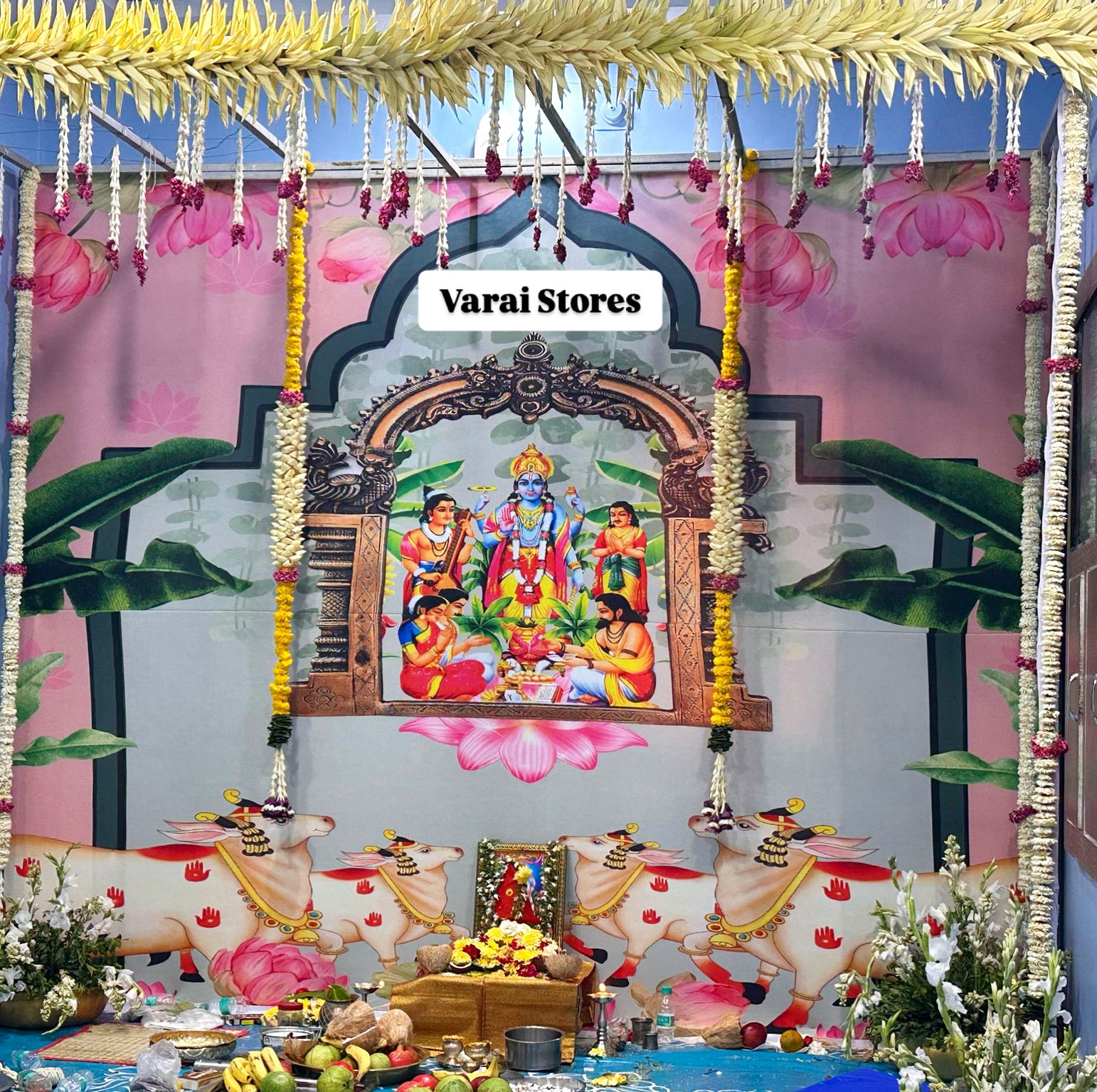 Sathyanarayana Swamy Pichwai - Fabric With Pole Pocket