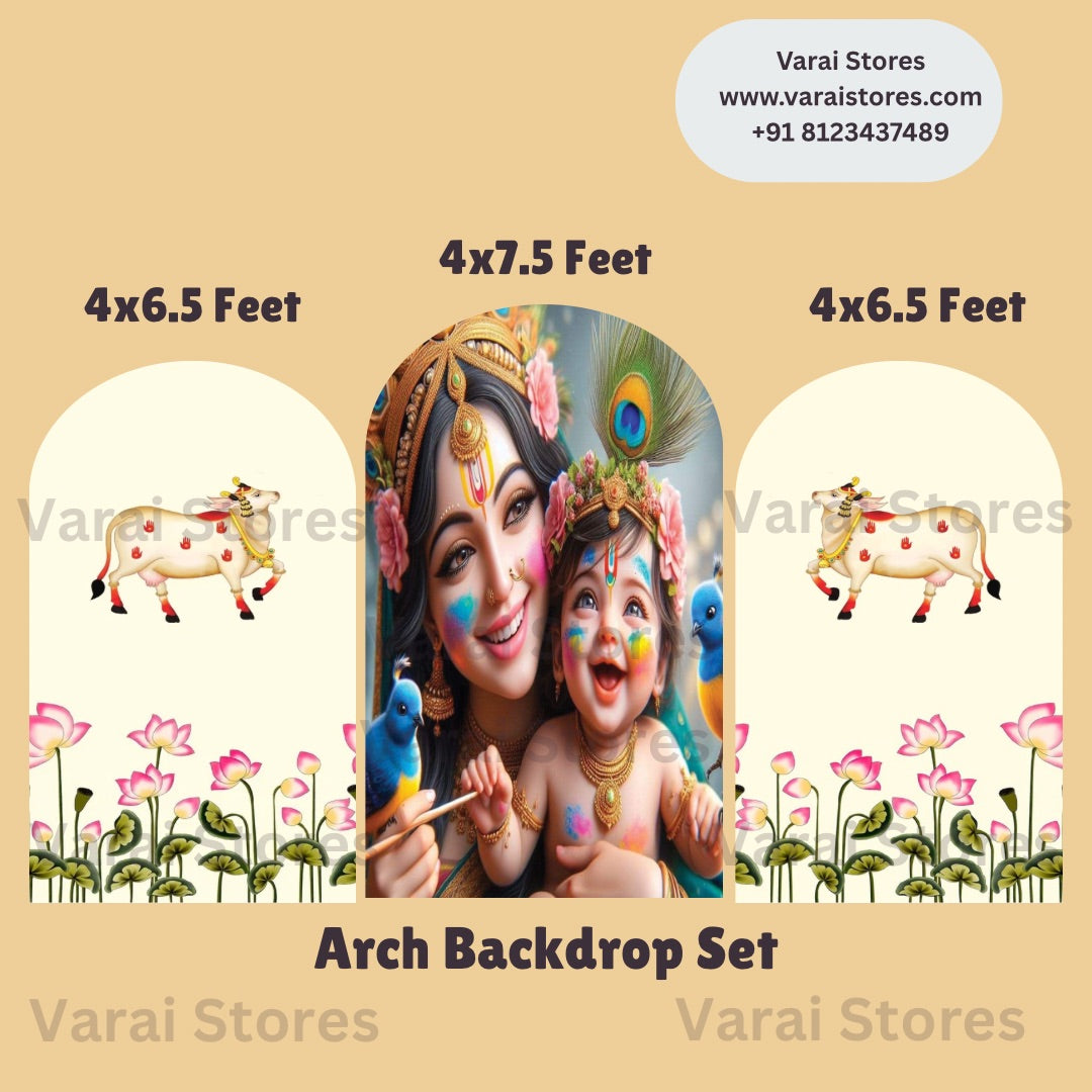 Krishna Pichwai Cow Arch Backdrop Set