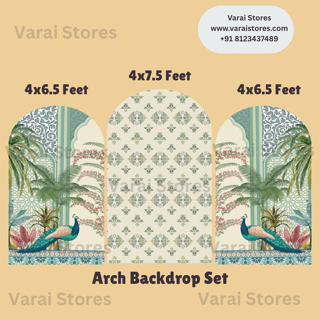 Peacock Motifs Arch Backdrop Set
