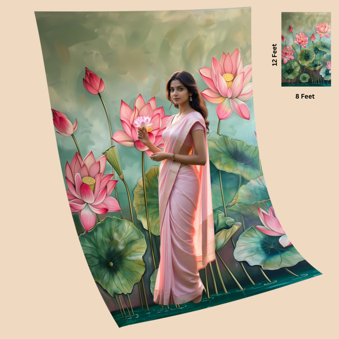 Teal Lotus Pond  - PREMIUM FABRIC (8x12) Feet