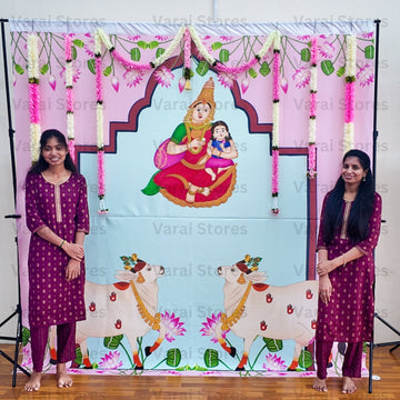 Annapoorani Devi With Baby Girl - Fabric With Pole Pocket