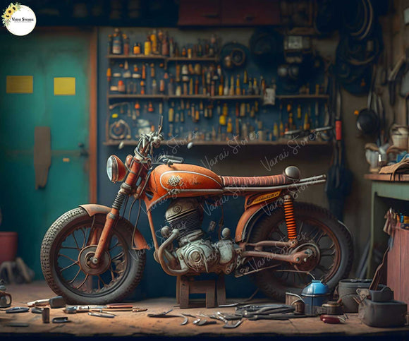 Bike Garage - Printed Baby Backdrops - Fabric(Pre Order)
