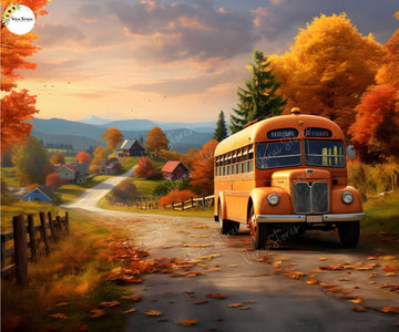 Orange School Bus - Fabric (5x7) Feet
