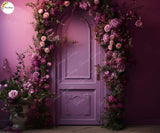 Purple Door And Roses - Printed Baby Backdrop - FABRIC (PRE ORDER)