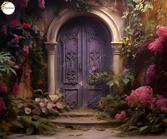 Rustic Purple Doorway - Printed Baby Backdrop - FABRIC (PRE ORDER)