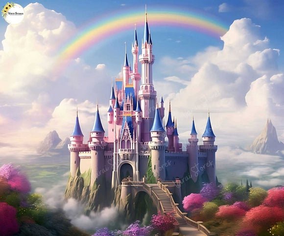 Rainbow Castle - Printed Baby Backdrop - FABRIC (PRE ORDER)