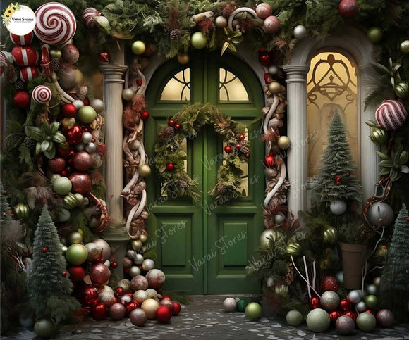 Christmas Doorway - Printed Baby Backdrop - FABRIC (PRE ORDER)