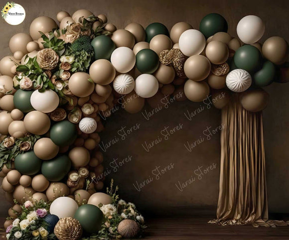 Green Balloons -  Printed Baby Backdrop - FABRIC (PRE ORDER)