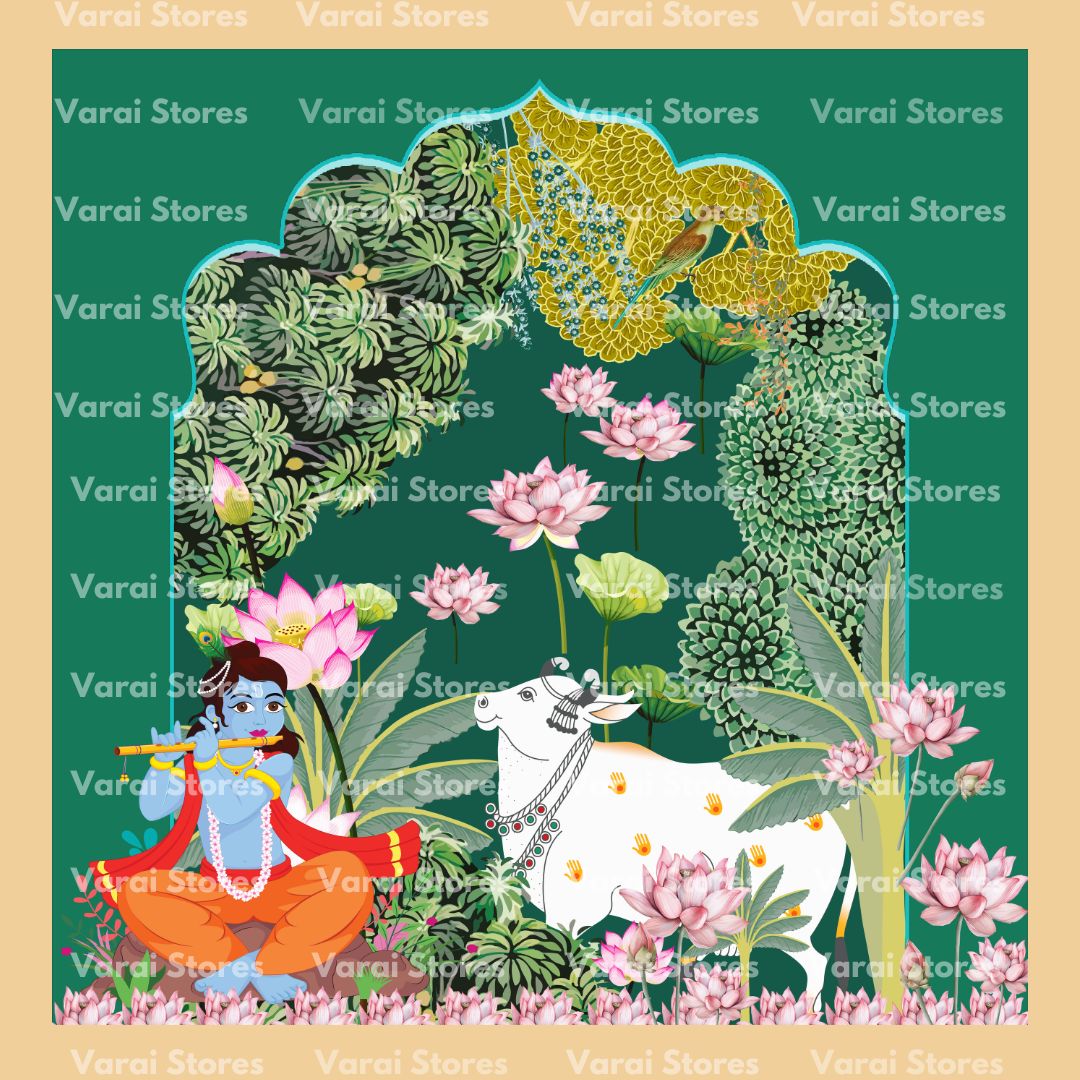 Krishna Lotus Peacock  - Fabric With Pole Pocket