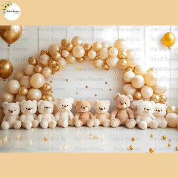 Golden Teddy Family - Baby Printed Backdrops - PREMIUM FABRIC