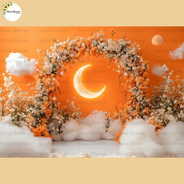 Orange Floral Moon - Baby Printed Backdrops - PREMIUM FABRIC