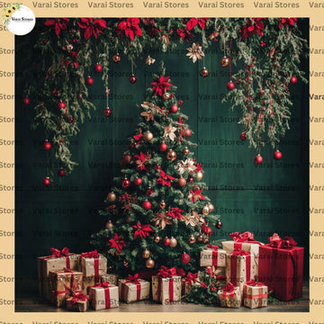 Christmas Tree And Gifts - Printed Backdrop (8x8) feet