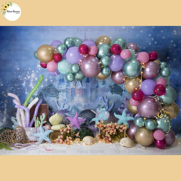 Mermaid Balloons -  Baby Printed Backdrops - PREMIUM FABRIC