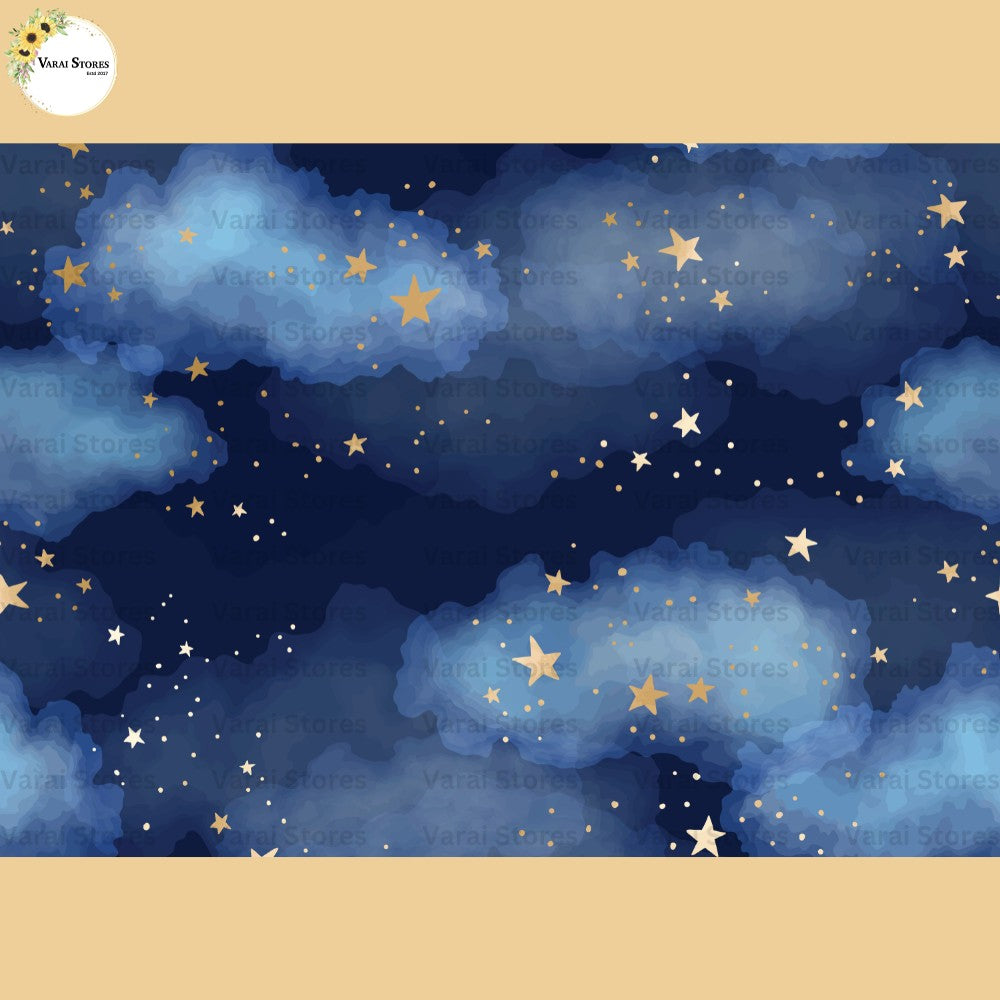 Blue Sky and Golden Stars -  Baby Printed Backdrops - PREMIUM FABRIC